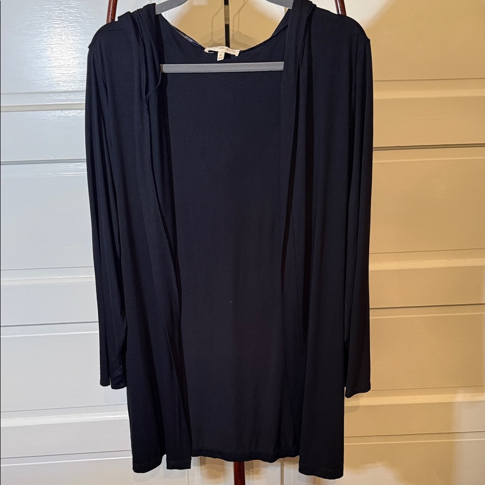 Plus Size 2X Black Lightweight Hooded Cardigan Soft Layering Piece